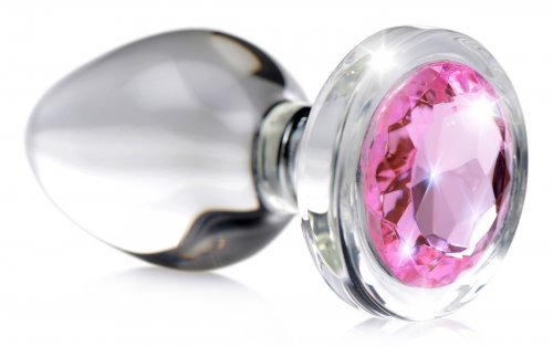 BOOTY SPARKS PINK GEM GLASS ANAL PLUG LARGE - XRAG430L