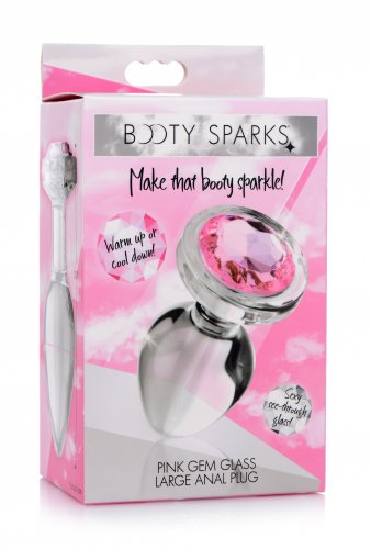 BOOTY SPARKS PINK GEM GLASS ANAL PLUG LARGE - XRAG430L