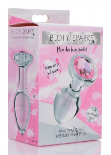 BOOTY SPARKS PINK GEM GLASS ANAL PLUG MEDIUM - XRAG430M