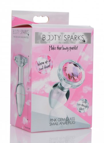 BOOTY SPARKS PINK GEM GLASS ANAL PLUG SMALL - XRAG430S