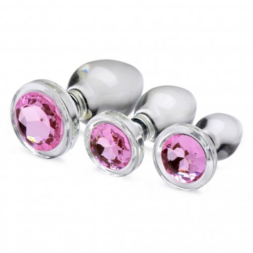 BOOTY SPARKS PINK GEM GLASS ANAL PLUG SET - XRAG431