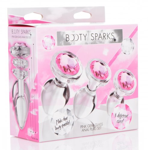 BOOTY SPARKS PINK GEM GLASS ANAL PLUG SET - XRAG431