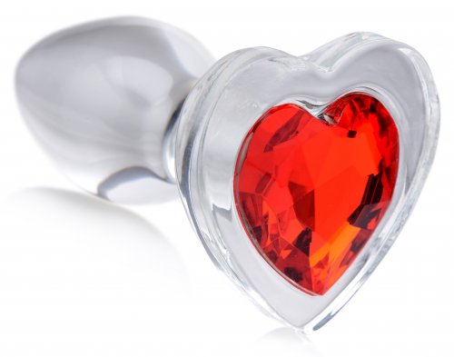 BOOTY SPARKS RED HEART GLASS ANAL PLUG SMALL - XRAG432S