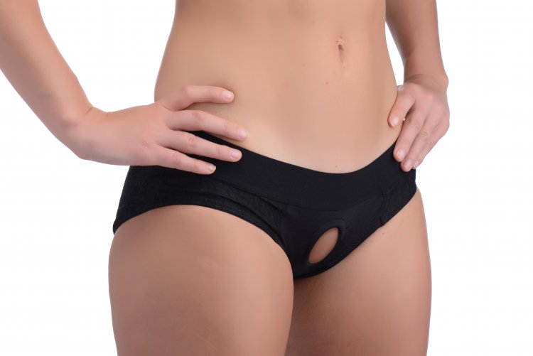 STRAP U LACE ENVY CROTCHLESS PANTY HARNESS BLACK S/M - XRAG453SM