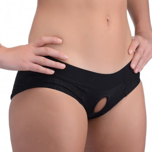 STRAP U LACE ENVY CROTCHLESS PANTY HARNESS BLACK S/M - XRAG453SM
