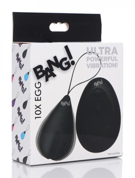 BANG! 10X VIBRATING SILICONE EGG W/ REMOTE BLACK - XRAG462BLK