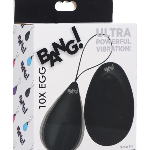 BANG! 10X VIBRATING SILICONE EGG W/ REMOTE BLACK - XRAG462BLK