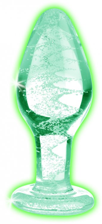 BOOTY SPARKS GLOW-IN-THE-DARK GLASS ANAL PLUG MEDIUM - XRAG555M