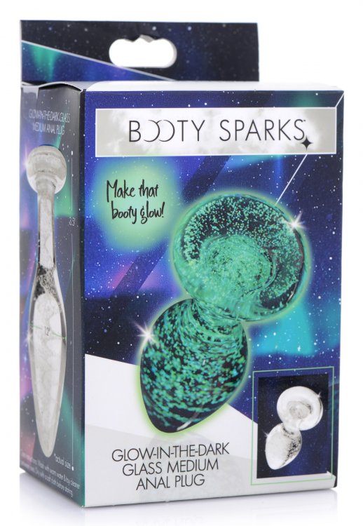 BOOTY SPARKS GLOW-IN-THE-DARK GLASS ANAL PLUG MEDIUM - XRAG555M