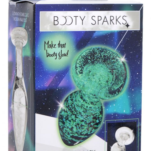 BOOTY SPARKS GLOW-IN-THE-DARK GLASS ANAL PLUG MEDIUM - XRAG555M