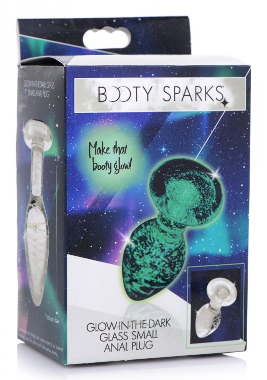 BOOTY SPARKS GLOW-IN-THE-DARK GLASS ANAL PLUG SMALL - XRAG555S