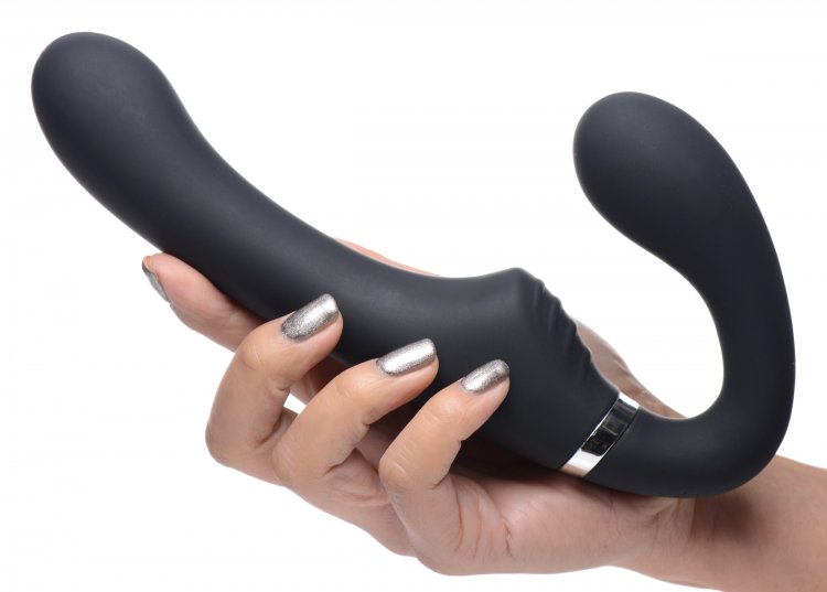 STRAP U MIGHTY RIDER 10X VIBRATING STRAPLESS STRAP-ON BLACK - XRAG557BLK