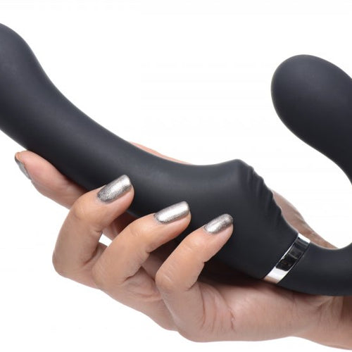 STRAP U MIGHTY RIDER 10X VIBRATING STRAPLESS STRAP-ON BLACK - XRAG557BLK