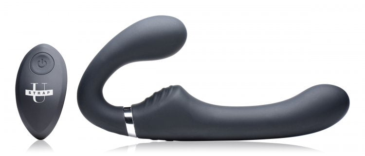 STRAP U MIGHTY RIDER 10X VIBRATING STRAPLESS STRAP-ON BLACK - XRAG557BLK