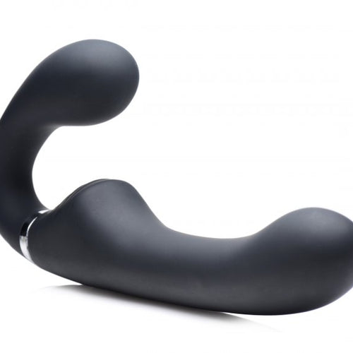 STRAP U MIGHTY RIDER 10X VIBRATING STRAPLESS STRAP-ON BLACK - XRAG557BLK