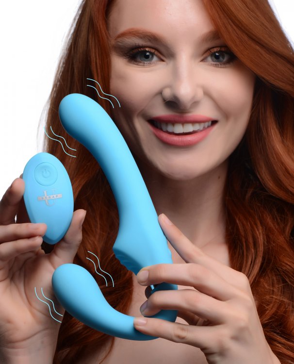 STRAP U MIGHTY RIDER 10X VIBRATING STRAPLESS STRAP-ON BLUE - XRAG557BLU