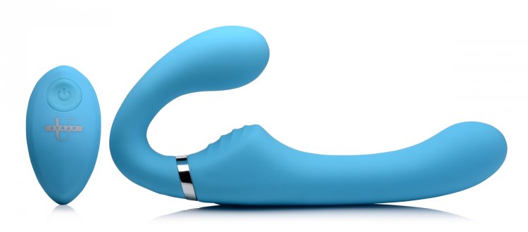 STRAP U MIGHTY RIDER 10X VIBRATING STRAPLESS STRAP-ON BLUE - XRAG557BLU