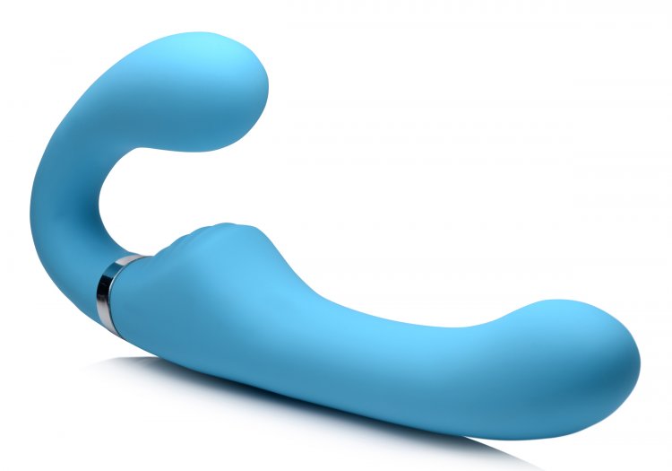 STRAP U MIGHTY RIDER 10X VIBRATING STRAPLESS STRAP-ON BLUE - XRAG557BLU