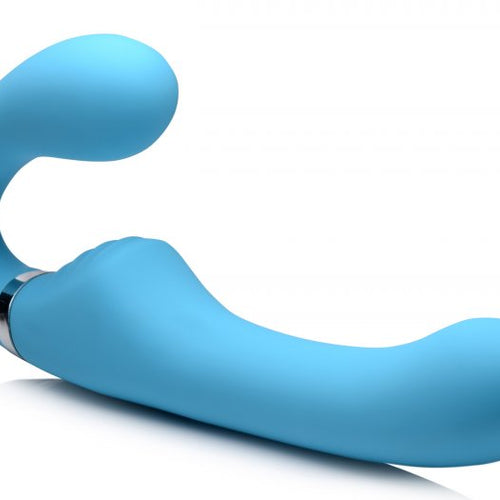 STRAP U MIGHTY RIDER 10X VIBRATING STRAPLESS STRAP-ON BLUE - XRAG557BLU