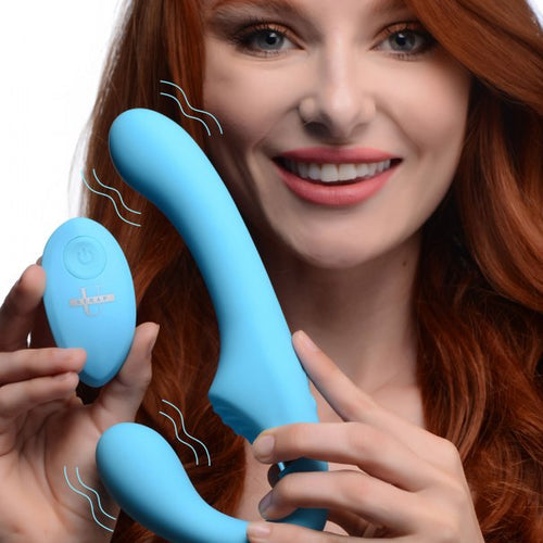 STRAP U MIGHTY RIDER 10X VIBRATING STRAPLESS STRAP-ON BLUE - XRAG557BLU