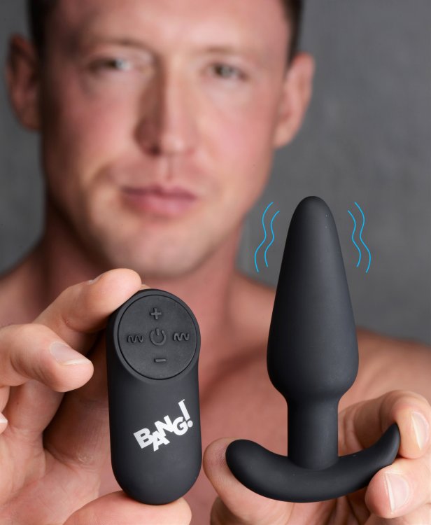 BANG! 21X VIBRATING SILICONE BUTT PLUG W/ REMOTE BLACK - XRAG563BLK