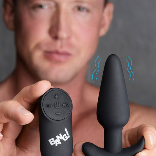 BANG! 21X VIBRATING SILICONE BUTT PLUG W/ REMOTE BLACK - XRAG563BLK
