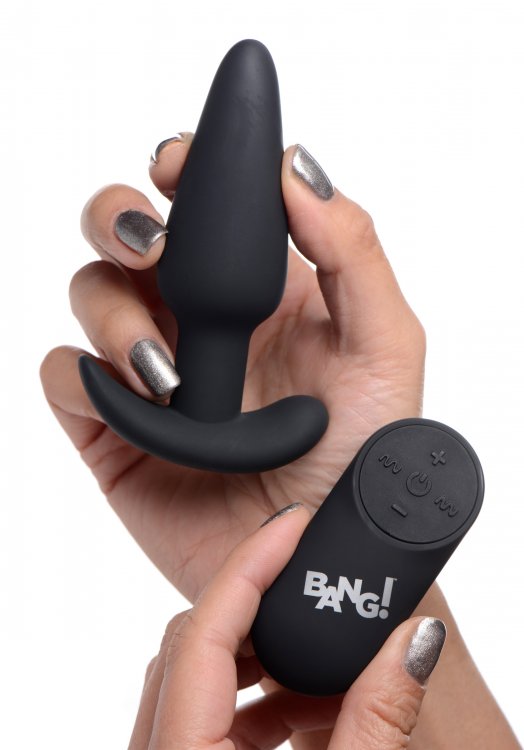 BANG! 21X VIBRATING SILICONE BUTT PLUG W/ REMOTE BLACK - XRAG563BLK