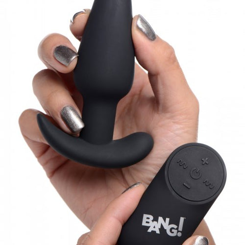 BANG! 21X VIBRATING SILICONE BUTT PLUG W/ REMOTE BLACK - XRAG563BLK