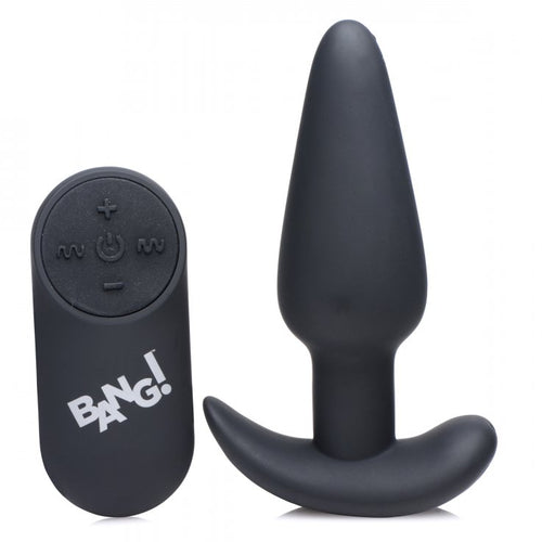 BANG! 21X VIBRATING SILICONE BUTT PLUG W/ REMOTE BLACK - XRAG563BLK