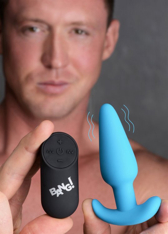 BANG! 21X VIBRATING SILICONE BUTT PLUG W/ REMOTE BLUE - XRAG563BLU