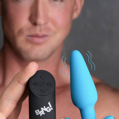 BANG! 21X VIBRATING SILICONE BUTT PLUG W/ REMOTE BLUE - XRAG563BLU