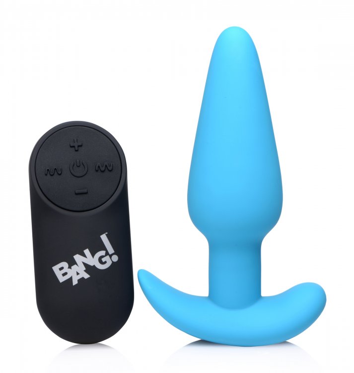 BANG! 21X VIBRATING SILICONE BUTT PLUG W/ REMOTE BLUE - XRAG563BLU