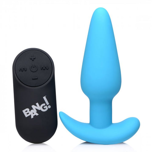 BANG! 21X VIBRATING SILICONE BUTT PLUG W/ REMOTE BLUE - XRAG563BLU