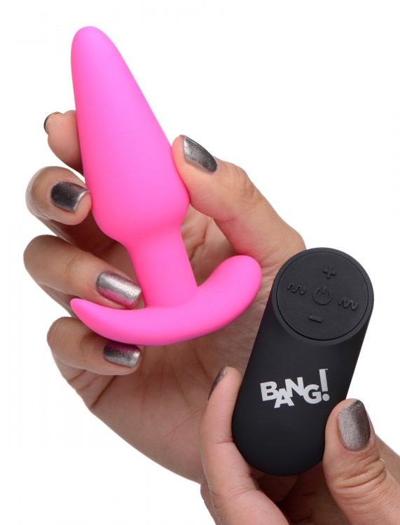 BANG! 21X VIBRATING SILICONE BUTT PLUG W/ REMOTE PINK - XRAG563PNK