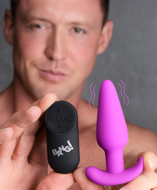 BANG! 21X VIBRATING SILICONE BUTT PLUG W/ REMOTE PURPLE - XRAG563PUR