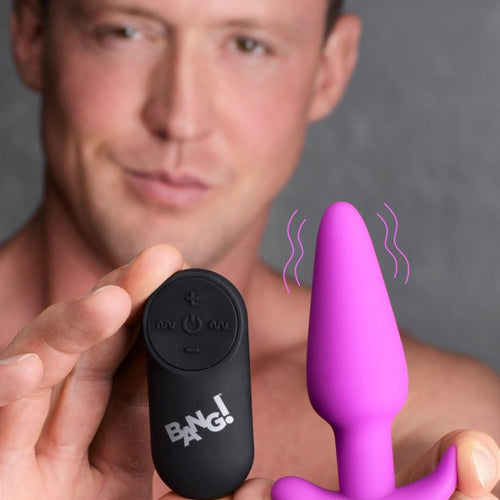 BANG! 21X VIBRATING SILICONE BUTT PLUG W/ REMOTE PURPLE - XRAG563PUR
