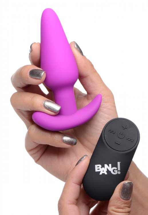 BANG! 21X VIBRATING SILICONE BUTT PLUG W/ REMOTE PURPLE - XRAG563PUR