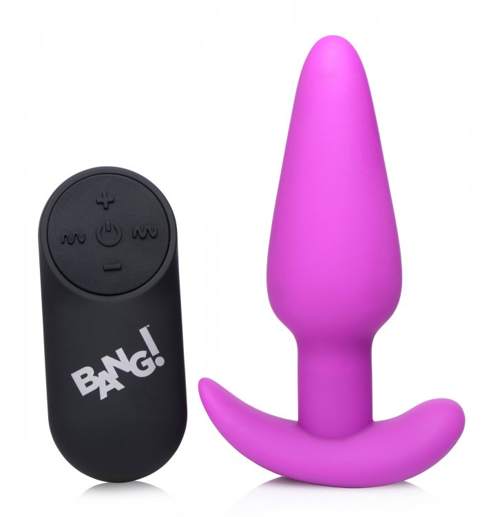 BANG! 21X VIBRATING SILICONE BUTT PLUG W/ REMOTE PURPLE - XRAG563PUR