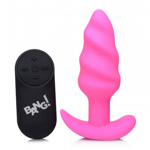 BANG! 21X VIBRATING SILICONE SWIRL BUTT PLUG W/ REMOTE PINK - XRAG564PNK