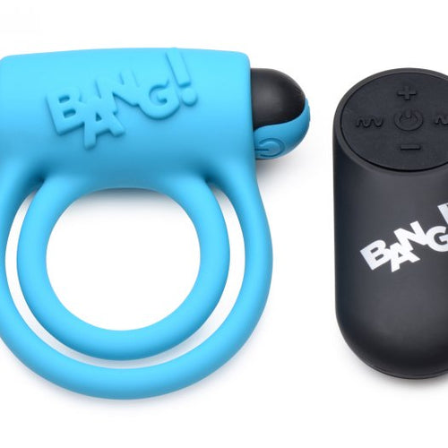 BANG! SILICONE COCK RING & BULLET W/ REMOTE BLUE - XRAG572BLU