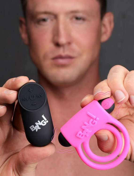 BANG! SILICONE COCK RING & BULLET W/ REMOTE PINK - XRAG572PNK