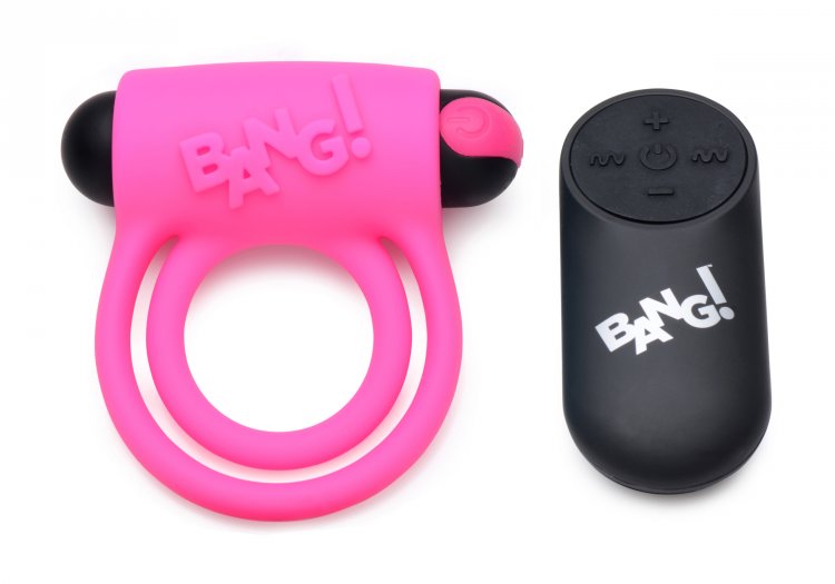 BANG! SILICONE COCK RING & BULLET W/ REMOTE PINK - XRAG572PNK