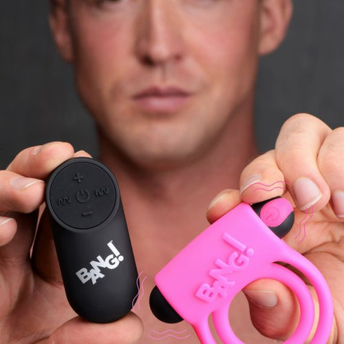 BANG! SILICONE COCK RING & BULLET W/ REMOTE PINK - XRAG572PNK
