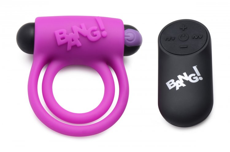 BANG! SILICONE COCK RING & BULLET W/ REMOTE PURPLE - XRAG572PUR