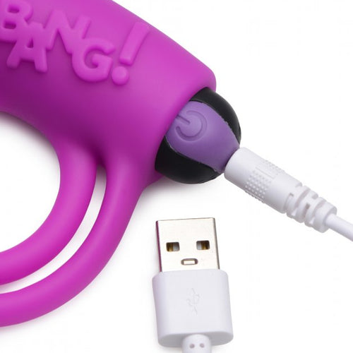 BANG! SILICONE COCK RING & BULLET W/ REMOTE PURPLE - XRAG572PUR