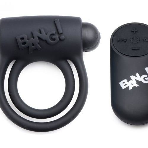 BANG! SILICONE COCK RING & BULLET W/ REMOTE BLACK - XRAG572BLK