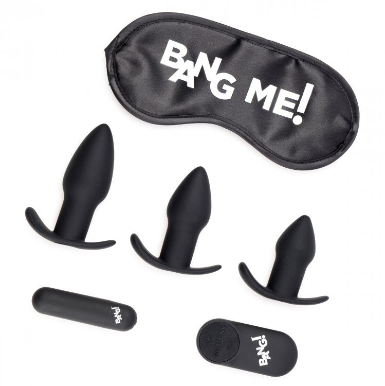 BANG! BACKDOOR ADVENTURE 3PC BUTT PLUG BULLET & BLINDFOLD KIT BLACK - XRAG577