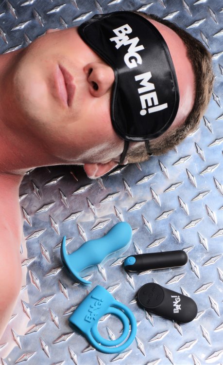 BANG! DUO BLAST C RING BUTT PLUG BULLET & BLINDFOLD KIT BLACK - XRAG578