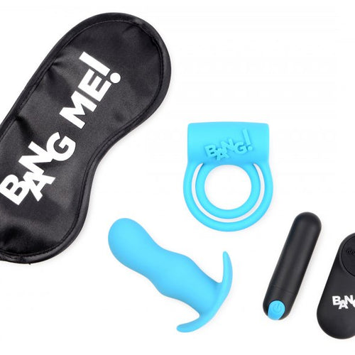 BANG! DUO BLAST C RING BUTT PLUG BULLET & BLINDFOLD KIT BLACK - XRAG578