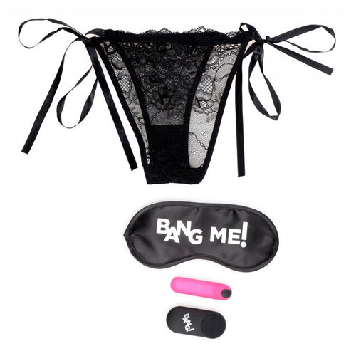 BANG! POWER PANTY LACE PANTIES BULLET & BLINDFOLD KIT PINK - XRAG579